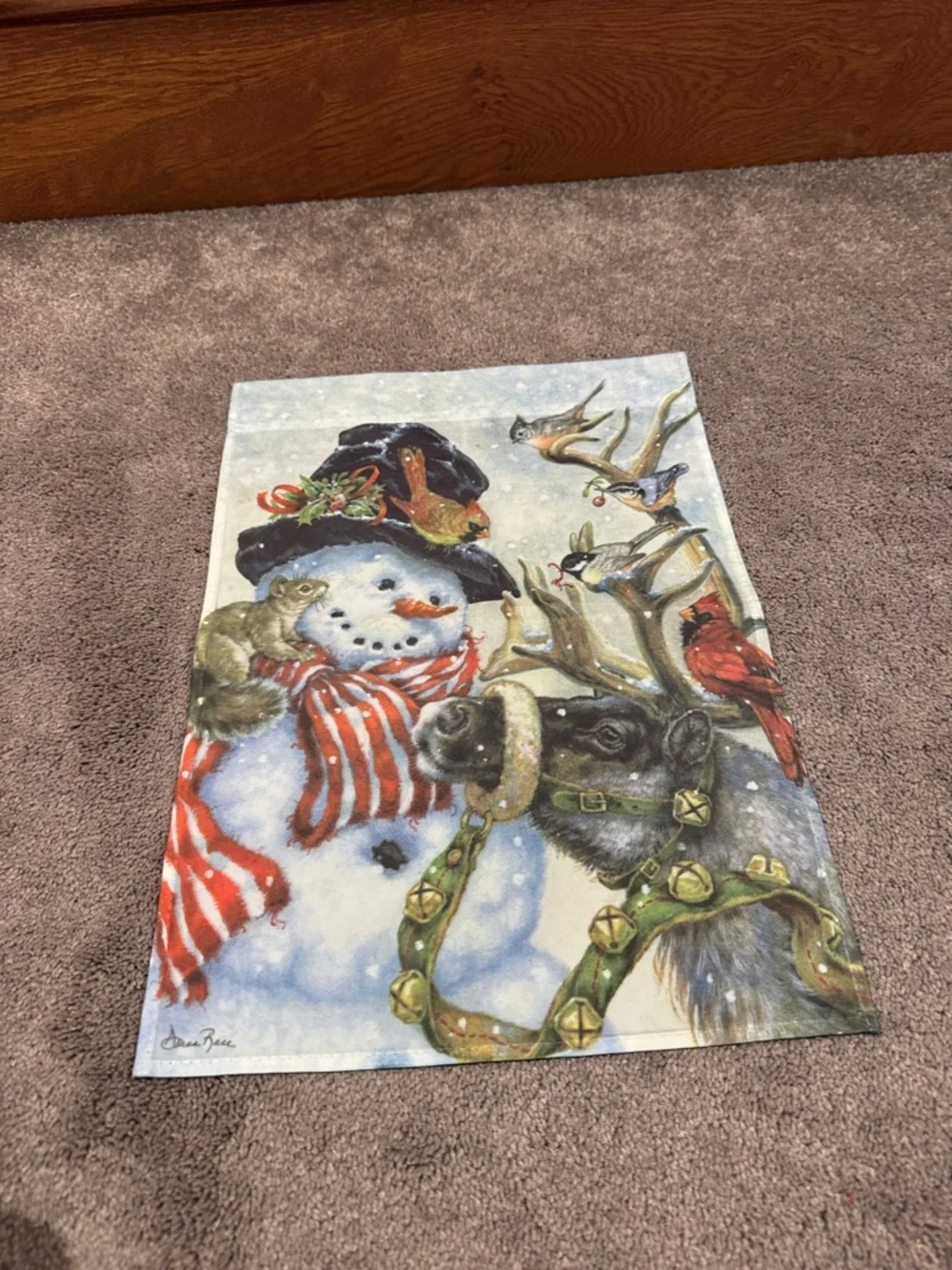 Donna Race Snowman Reindeer Birds Christmas Garden Flag Winter Holiday 12.5x18